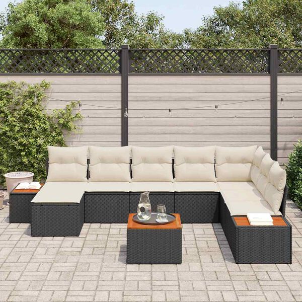 vidaXL Gartensofa-set mit Kissen 9 pcs Schwarz Poly Rattan