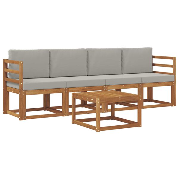 vidaXL Outdoor-Sofagarnitur mit Kissen 5 pcs Nat&uuml;rlich und Hellgrau