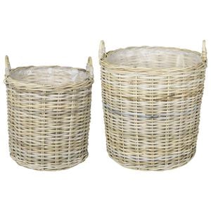 vidaXL Blumentopf K&ouml;rbchen GENDT 2 stk. Nat&uuml;rliches Grau Kubu Rattan