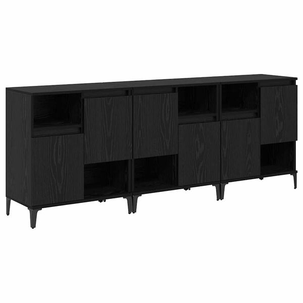 vidaXL Sideboards 3 pcs Schwarz Eichen-Optik 60 x 35 x 70 cm