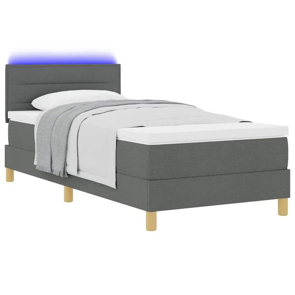 vidaXL LED Boxspringbett mit Matratze Dunkelgrau 90 x 190 cm Stoff