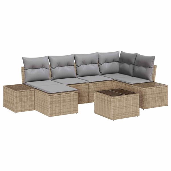 vidaXL Gartensofa-set mit Kissen 7 pcs Beige und Grau Poly-Rattan