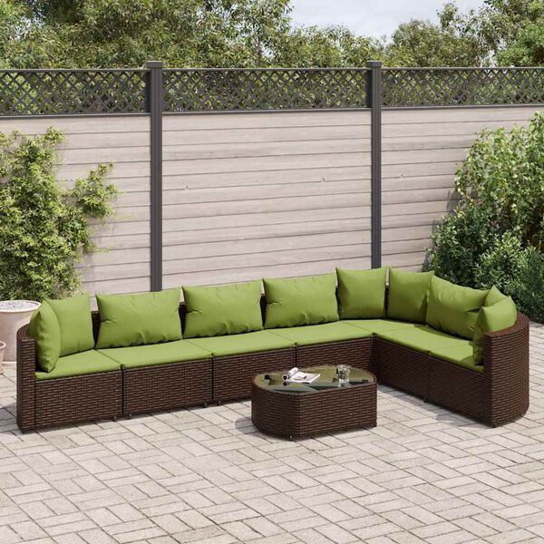 vidaXL 8-tlg. Garten-Sofagarnitur mit Kissen Braun Poly Rattan