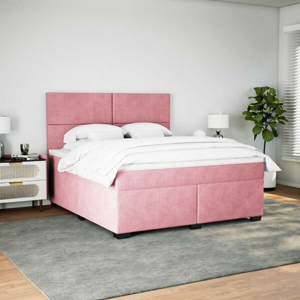 vidaXL Boxspringbett mit Matratze Rosa 180x200 cm Samt
