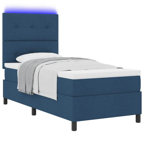 vidaXL Boxspringbett mit Matratze mit LED Blau 80 x 200 cm Stoff