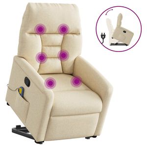 vidaXL Massagesessel mit Aufstehhilfe Creme Stoff