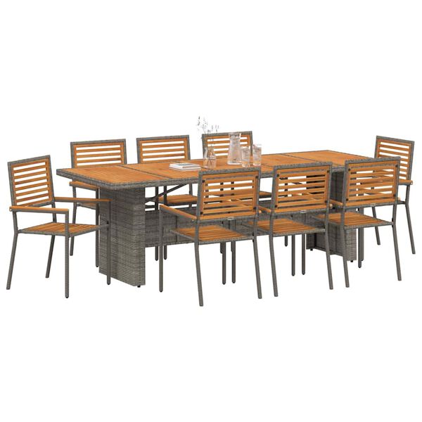 vidaXL Garten Essgruppe 9 pcs Grau und Braun Poly-Rattan