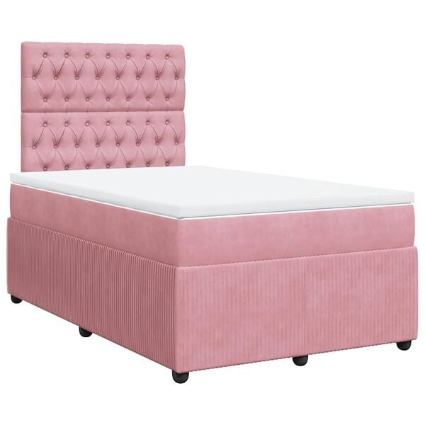 vidaXL Boxspringbett mit Matratze Rosa 120x200 cm Samt
