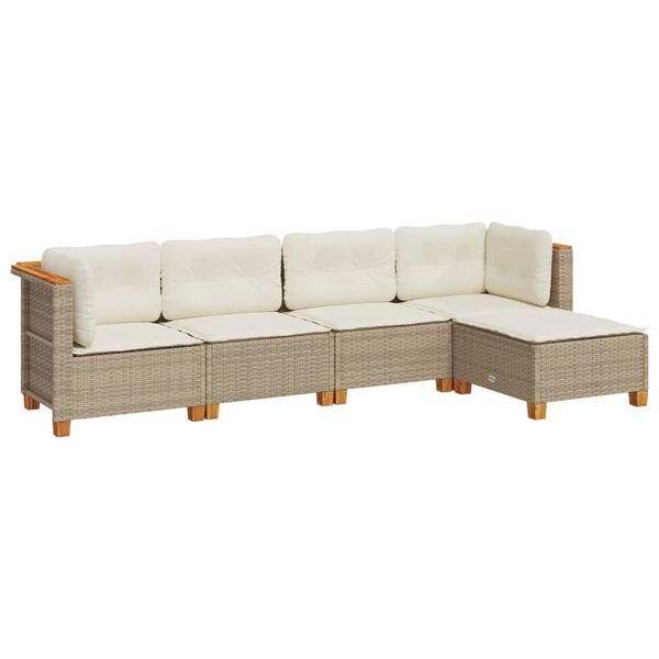 vidaXL 5-tlg. Garten-Sofagarnitur mit Kissen Beige Poly Rattan