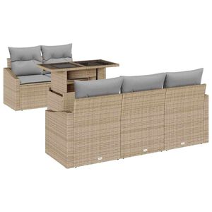 vidaXL Garten-Sofa-Set mit Kissen mit Speicher 6 pcs Beige Poly-Rattan