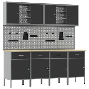 vidaXL Werkbank 10 Stk. Schwarz und Grau Ingenieure Holz und Stahl