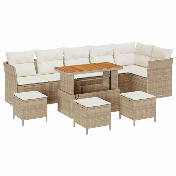 vidaXL Garten-Sofa-Set mit Kissen mit Speicher 10 pcs Beige und Creme