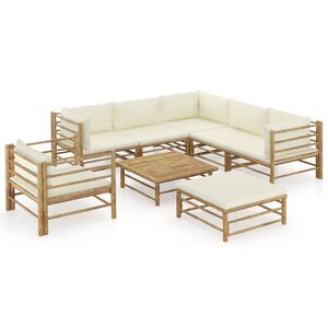 vidaXL 8-tlg. Garten-Lounge-Set mit Cremewei&szlig;en Kissen Bambus