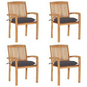 vidaXL Stapelbare Gartenst&uuml;hle mit Kissen 4 Stk. Massivholz Teak