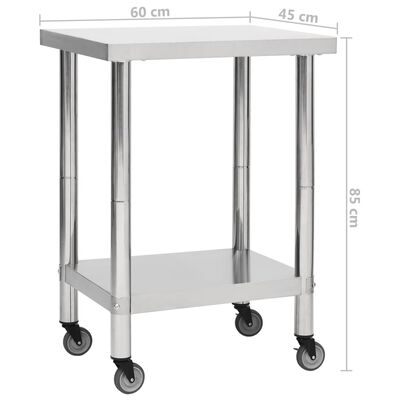 vidaXL Küchen-Arbeitstisch mit Rollen 60x45x85 cm Edelstahl