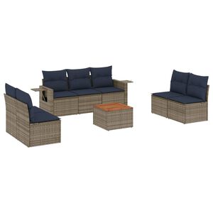 vidaXL 8-teiliges Gartensofa-Set mit Kissen, grau, Polyrattan