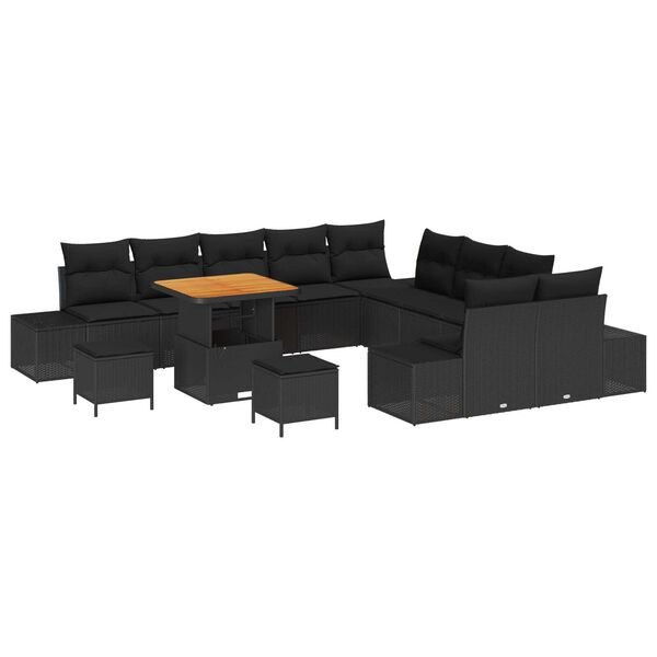 vidaXL Gartensofa-set mit Kissen 13 pcs Schwarz Poly Rattan