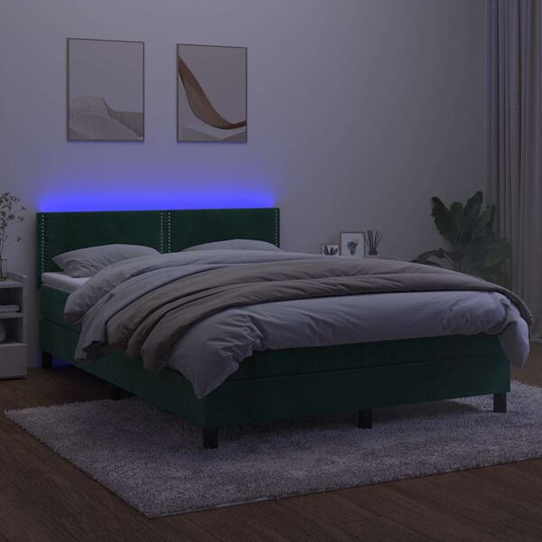 vidaXL Boxspringbett mit Matratze & LED Dunkelgr&uuml;n 140x200 cm Samt