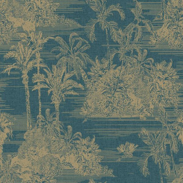 DUTCH WALLCOVERINGS Tapete Tropical Dunkelblau und Golden