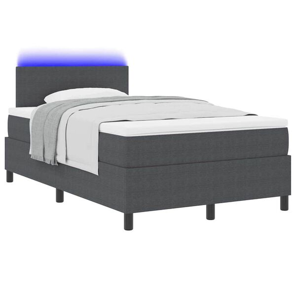 vidaXL LED Boxspringbett Dunkelgrau und Wei&szlig; 120 x 200 cm Cordstoff