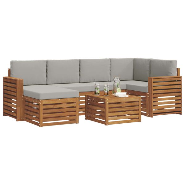 vidaXL Ecksofa Set 7 pcs Nat&uuml;rlich und Hellgrau Massivholz Akazie
