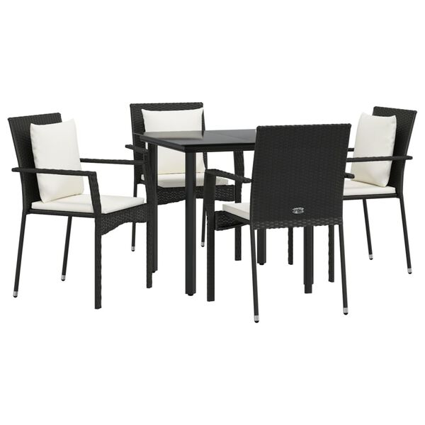 vidaXL 5-tlg. Garten-Essgruppe mit Kissen Schwarz Poly Rattan