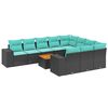 vidaXL 11-teiliges Gartensofa-Set mit Kissen, schwarzes Polyrattan