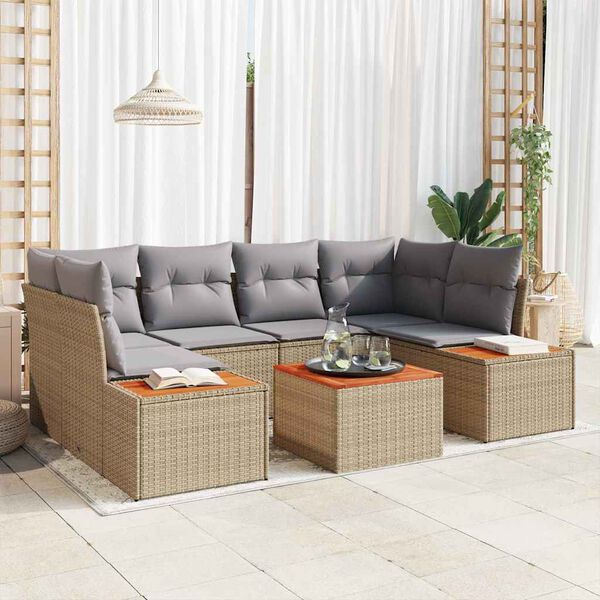 vidaXL Garten-Sofa-Set mit Kissen mit Speicher 6 pcs Beige Poly Rattan