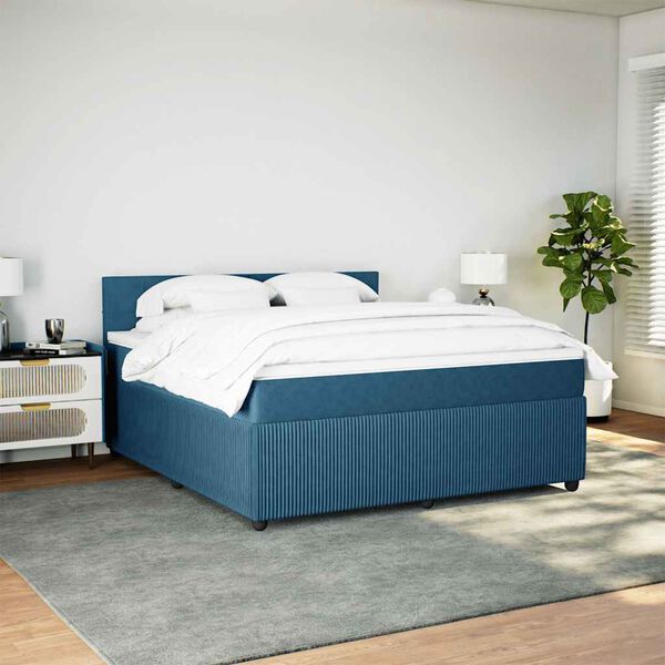 vidaXL Boxspringbett mit Matratze Blau 180x200 cm Samt