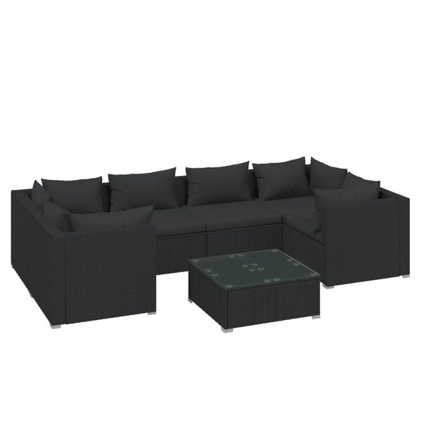 vidaXL 7-tlg. Garten-Lounge-Set mit Auflagen Poly Rattan Schwarz