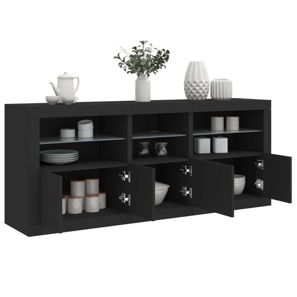 vidaXL Sideboard mit LED-Leuchten Schwarz 162x37x67 cm