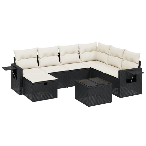 vidaXL 8-tlg. Garten-Sofagarnitur mit Kissen Schwarz Poly Rattan