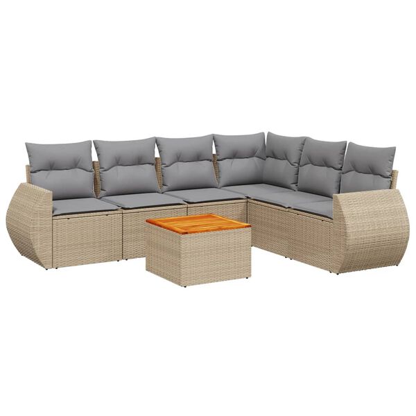 vidaXL 7-tlg. Garten-Sofagarnitur mit Kissen Beige Poly Rattan
