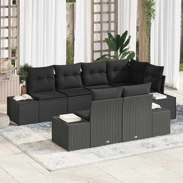 vidaXL Gartensofa-set mit Speicher 7 pcs Schwarz Poly-Rattan