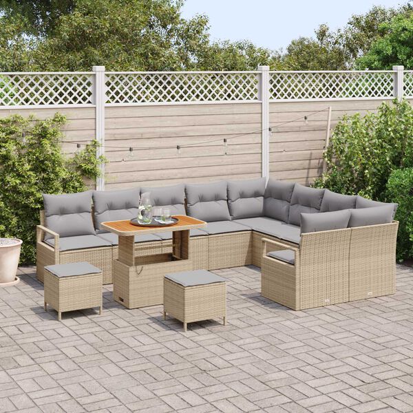 vidaXL Garten-Sofa-Set mit Kissen mit Kissen 12 pcs Beige und Hellgrau