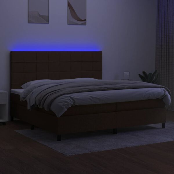 vidaXL Boxspringbett mit Matratze & LED Dunkelbraun 200x200 cm Stoff