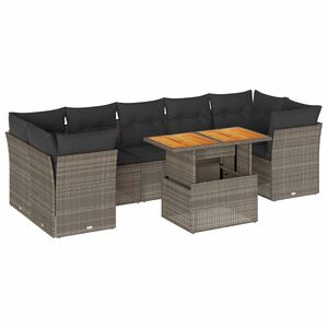 vidaXL 8-tlg. Garten-Sofagarnitur mit Kissen Grau Poly Rattan