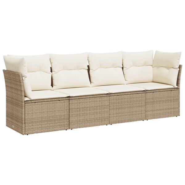 vidaXL 4-tlg. Garten-Sofagarnitur mit Kissen Beige Poly Rattan