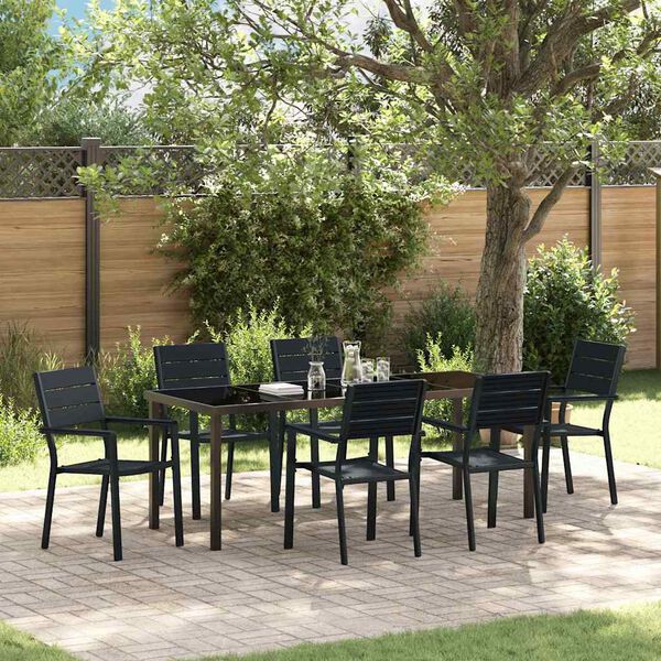 vidaXL Garten Essgruppe 7 pcs Schwarz Pulverbeschichteter Stahl