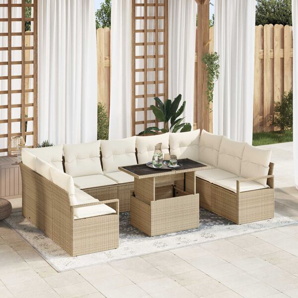 vidaXL Garten-Sofa-Set mit Speicher 10 pcs Beige Poly Rattan