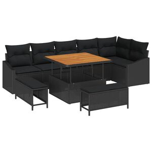 vidaXL Gartensofa-set mit Kissen 9 pcs Schwarz Poly-Rattan