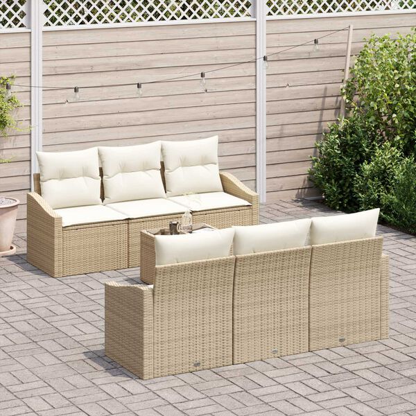 vidaXL Sofa Set mit Kissen 7 pcs Beige und Creme Poly-Rattan