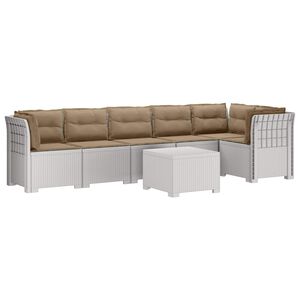 vidaXL 6-Sitzer Garten Sofa mit Kissen Rattan Look PP Wei&szlig;