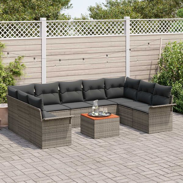 vidaXL Garten-Sofa-Set mit Kissen mit Speicher mit Kissen 10 pcs Grau