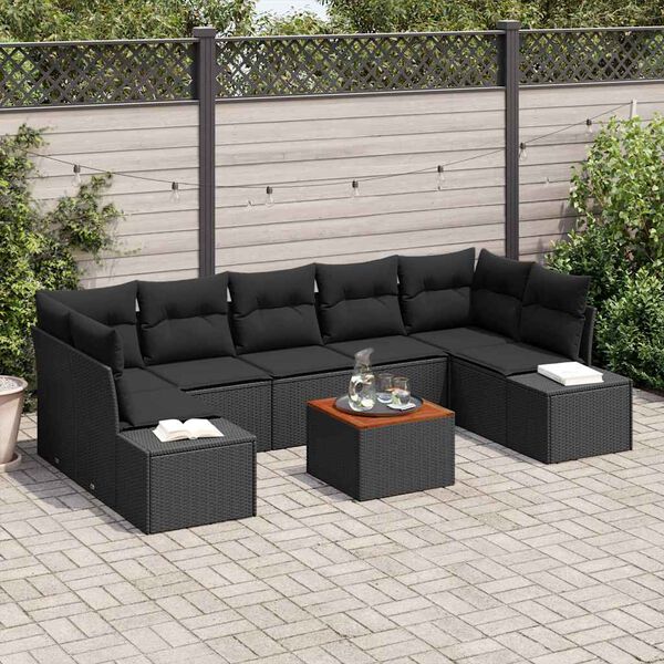 vidaXL Gartensofa-set mit Kissen 8 pcs Schwarz Poly-Rattan