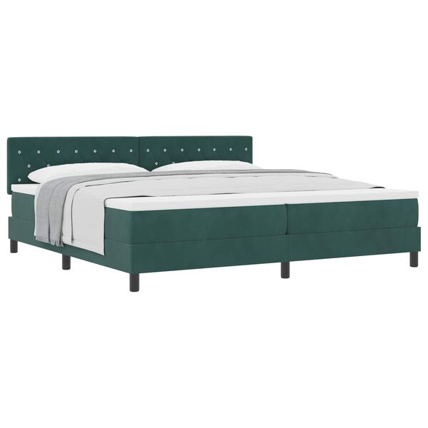 vidaXL Boxspringbett mit Matratze Dunkelgr&uuml;n 200 x 200 cm Samt