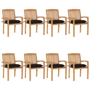 vidaXL Stapelbare Gartenst&uuml;hle mit Kissen 8 Stk. Massivholz Teak