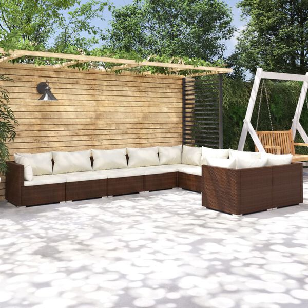 vidaXL 9-tlg. Garten-Lounge-Set mit Kissen Poly Rattan Braun