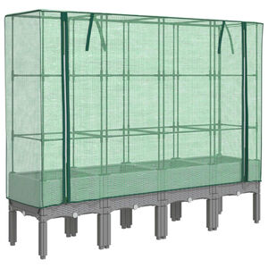 vidaXL Hochbeet mit Gew&auml;chshaus-Aufsatz Rattan-Optik 160x40x140 cm