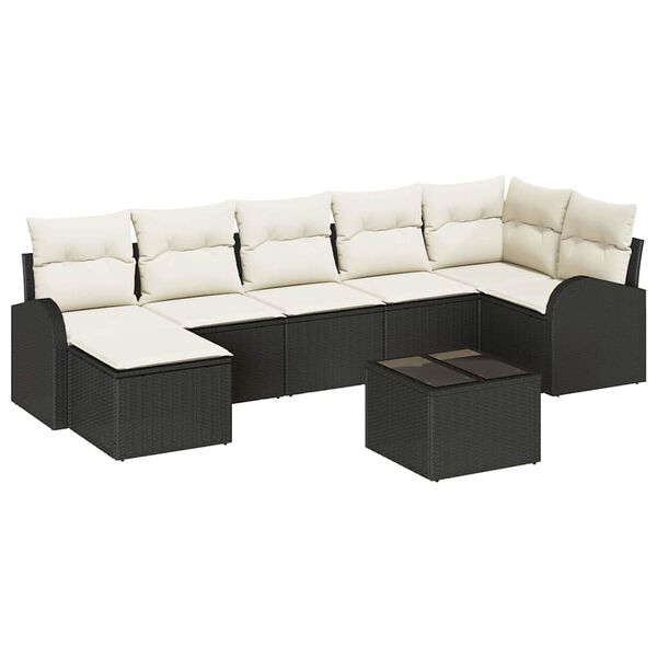 vidaXL Garten-Sofa-Set mit Kissen 8 pcs Schwarz Poly Rattan